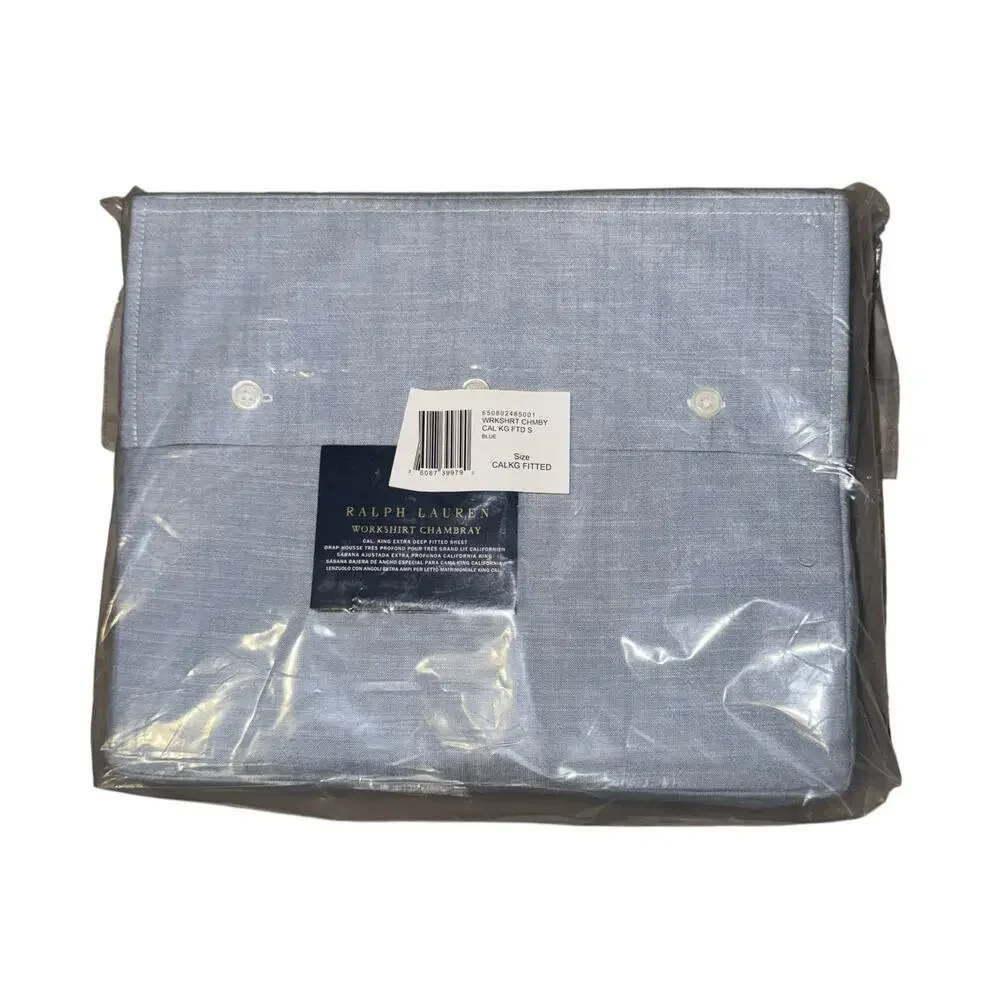 New Ralph Lauren California King Fitted Sheet Chambray Extra Deep Fall Old Money